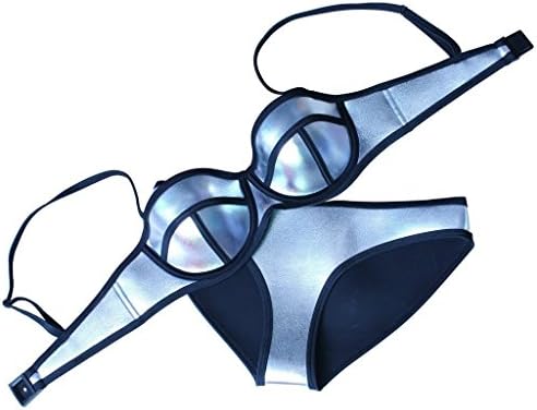 SISSIJOE Women Structured Bright Wet Suit Neoprene Bikini Swimsuit Swimwear Silver Medium