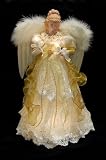 16.5" Seasons of Elegance Lighted Ivory and Gold Angel Christmas Tree Topper
