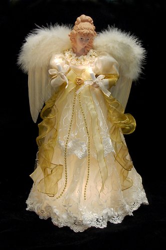 16.5" Lighted Ivory and Gold Angel Christmas Tree Topper / Table Top Decoration