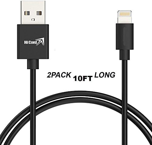 iPowerdirect® 2Pack 10ft/3M Extended Long Certified 8 Pin To USB Cable Sync Data Transfer Charger Cord For iPhone 6 6s Plus iPhone 5s 5c 5 iPad Air Mini 1 2 iPod Touch 5 Nano 7(BLACK)