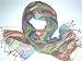 Pastel Mauve, Lime, Blue, Cherry, and Natural Handloom Rayon Scarf with Embroidered Striped Highlights, 14 inches X 64 inches