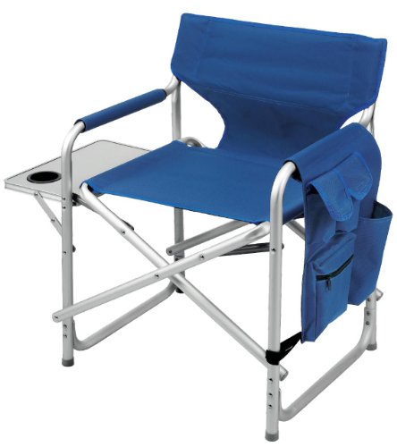 Camping Chair Folding Chair Picnic Chair Director Chair (CH1602 Blue) Full Back Style with Accessory Organizer Pouch and Retractable Table with Built-in Cupholder CH1602 Blue