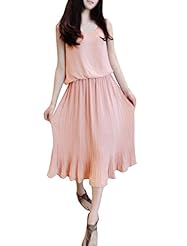 Chiffon Elasticized   Waistline Sleeveless Round Neck Beaded Pleated Prom Dress 