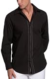 Cubavera Men's Long Sleeve 100% Cotton Shirt With Engineered Center Stripe