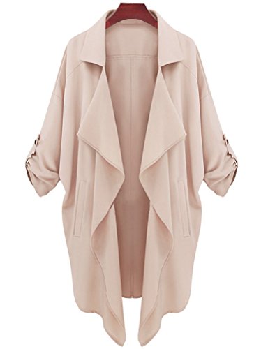 Bluetime Women's Roll up Sleeve Drape Lapel Open Front Cardigan Trench Coat Outwear