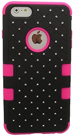 iPhone 6 Plus Diamond Case, Nue Designs TM Cute Bling Rugged High Impact Hybrid Diamond Soft Silicone Hard Skin Case Cover iPhone 6 Plus 5.5 (Pink/ Black)