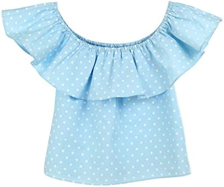 JAZZEVAR women's cute Smock Off Shoulder Bardot Top Blouses size L color blue dots