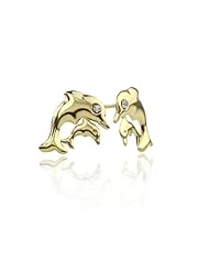 14K Yellow Gold Dolphin Stud Screwback Earring with Screw Back For Girls