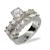 Eve's Addiction Dazzling Round and Emerald Cut CZ Wedding Ring Set