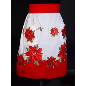 CHRISTMAS Retro Poinsettia Kitchen APRON Beautiful NEW by Katherines