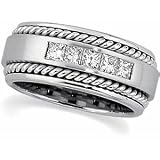 14K White Gold Diamond Handwoven Wedding Band Duo - Gent's Ring