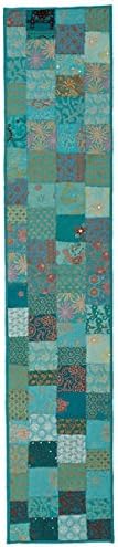Timbuktu Hand Crafted Turquoise Cotton and Poly Recyled Sari Table Runner
