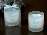 Round Glass Candle w Blue Glitter Sweet Sixteen (Set of 6) - Baby Shower Gifts & Wedding Favors