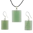 Green Aventurine Dome Drop Pendant and Earrings Set - Pendant (18x22mm), Earrings (14x18mm) - Adjustable Cord Necklace