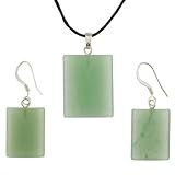 Green Aventurine Dome Drop Pendant and Earrings Set - Pendant (18x22mm), Earrings (14x18mm) - Adjustable Cord Necklace