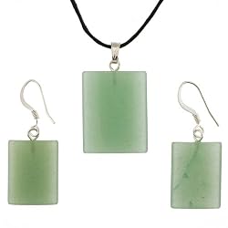 Green Aventurine Dome Drop Pendant and Earrings Set - Pendant (18x22mm), Earrings (14x18mm) - Adjustable Cord Necklace