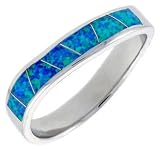 Thin Synthetic Opal Band Ring in Sterling Silver