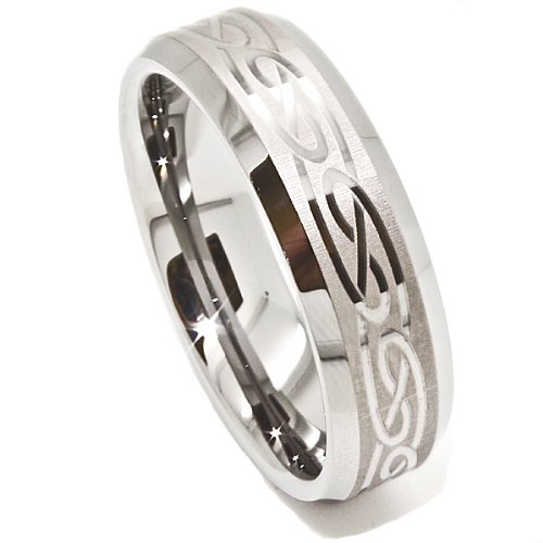 Blue Chip Unlimited - Unisex 8mm Silver Tungsten Band with Laser Etched Celtic Design Wedding Ring Engagement Band Fashion Jewelry Size 16