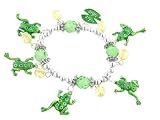 Frogs Green Frog Charm and Crystal Stretch Bracelet