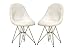 Set of 2 Leather Accent Side Dining Chairs - White Finish