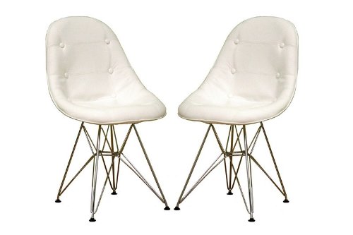 Set of 2 Leather White Finish