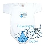 BABY BODYSUIT WHITE  LIGHT BLUE STORK GUYANESE  GUYANA