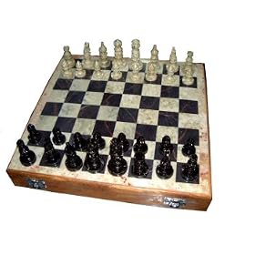 Folding Chess Board with Hand Carved Marble Chess Pieces