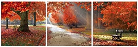 Park Bench by Elementem Photography: 20" x 60" Wood Mounted High Quality Large Landscape Photo Triptych Print - Modern Wall Art Ready to Hang