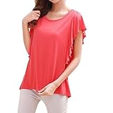 Spinas(スピナス) マタニティ 授乳服 カットソー 袖フリル バタフライスリーブ フェミニン 産後 兼用 春 夏 全3色 (グレー スイカレッド ワインレッド) (M, スイカレッド)