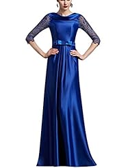 Sexy A-line Lace Cocktail Floor Length Polyester/Rayon/Silk Elbow Length Sleeves Scoop Neck Natural   Waistline Evening Dress/Homecoming Dress/Prom Dress/Wedding Party Dress  with a Court Train  With 