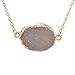 MJARTORIA Gold Color Bezel Oval Shape Natural Stone Grey Quartz Pendant Healing Druzy Necklace