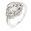 White Gold Rhodium Bonded Engagement Ring with Prong Set Round cut Clear CZ and Totaling 6.5 Carats in Silvertone