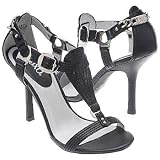 XOXO Women's Linked Heel T Strap Gladiator,Black,7.5 M US