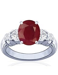 14K White Gold Cushion Cut Ruby Ring With Sidestones