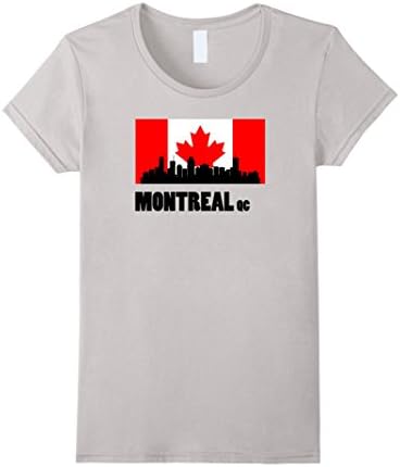 Women's Montreal QC Downtown Cityscape Skyline Canadian Flag T-Shirt Large Silver