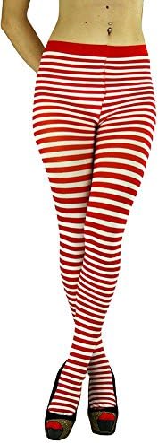 Michelle Hedger Women's Colorful Opaque Striped Tights Pantyhose Stocking Hosiery White/Red One Size Queen