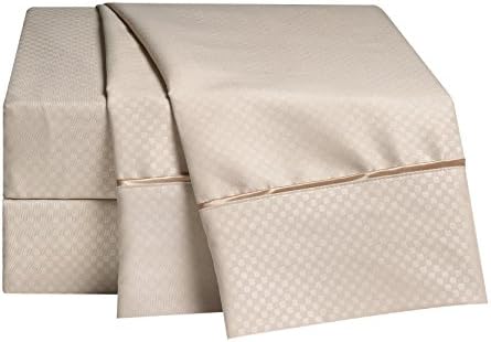 Clara Clark 1800 Collection Embossed Checkerboard Design 4-Piece Bed Sheet Set, Queen, Cream
