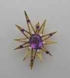 Antique Gubelin 18k Yellow Gold Amethyst And Diamond Pin