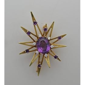 Antique Gubelin 18k Yellow Gold Amethyst And Diamond Pin by Gubelin