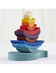 Grimms Giant "Boat on the Water" Wooden Rainbow Stacking Tower, 11 Blocks