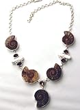 Sterling Silver, Ammonite, Garnet & Paua Shell Necklace