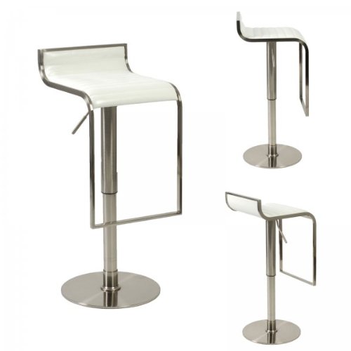 ITALMODERN Forest Adjustable Bar/Counter; White Leather/Satn Nickel