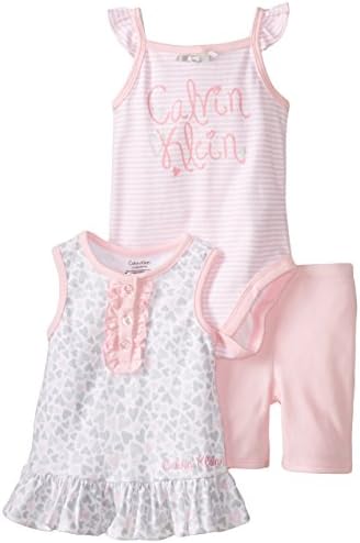 Calvin Klein Baby Girls' Gray Printed Top with Pink Bodysuit and Shorts