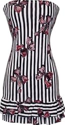 Strapless Jersey/Spandex Striped Print   Mini Dress  With a Bow(s) and Ruffles