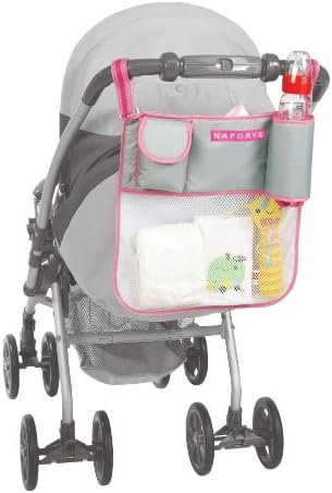 Stroller Organizer Tote Easy-view Pocket Fits Most Strollers and Car Seat - Diaper, Toys, Cups and On-the-go Essentials, Cargo (Grey/Pink)
