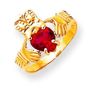 14K Gold CZ January Birthstone Claddagh Ring