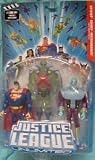  : JUSTICE LEAGUE UNLIMITED THREE PACK TRANSLUCENT COLORED MARTIAN MANHUNTER, SUPERMAN AND BRAINIAC ACTION FIGURES ON NOT MINT BLUE CARD