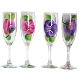 ArtisanStreet's Purple & Red Pansies Champagne Glasses. Set of Four Hand Painted Champagne Flutes. Made to Order & Signed by Artisan.