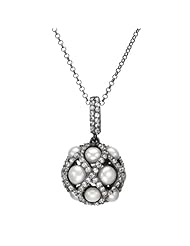 Sterling Silver White Freshwater Cultured Pearl and Plated Cubic Zirconia Weave Pendant Necklace, 18"