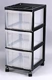 Iris 3-Drawer Storage System, 26 3/4in.H x 12 5/8in.W x 16 1/8in.D, Black/Clear